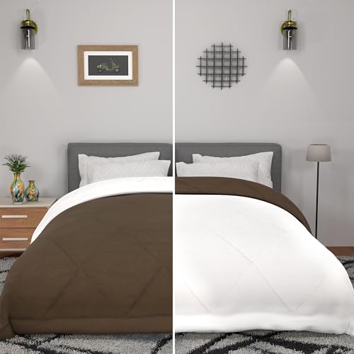 Image of Kuber Industries Premium 90x100 in (Extra Thick) Reversible Soft Blanket for Winter|300 GSM Comforter & Garam Kambal for Home | Quilted Razai /Double Bed Blankets for Winter | Coffee & Off White