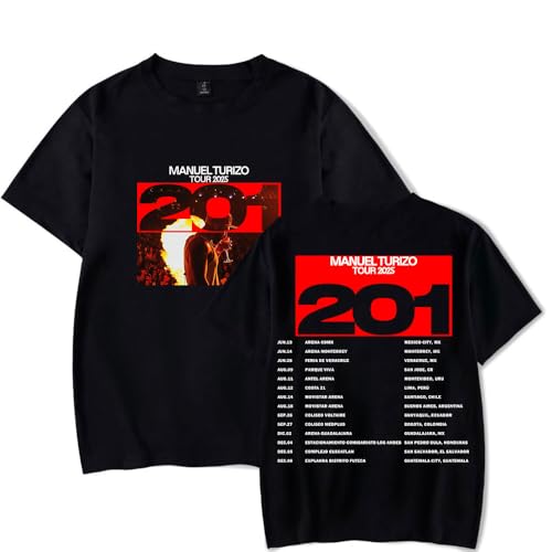 JABBXIAGN Manuel Turizo 201 World Tour T-Shirt Women Man Casual 2025 Summer Short Sleeved Tee Clothing (Black,Large)