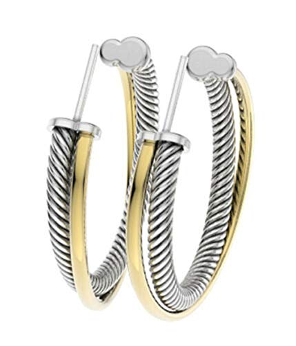 GEMPARA 33mm Two-Tone 925 Sterling Silver Crossover Hoop Earrings -Gold-Tone & Silver, Lightweight Click-Top, Nickel-Free, Gift-Ready