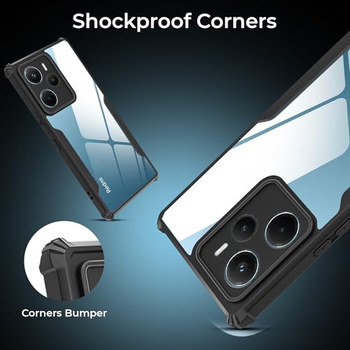 Image of A rtistque Clear Hard Transparent Acrylic Armor Anti-Drop Shockproof TPU Edge Back Cover Case for Redmi Note 14 - Black