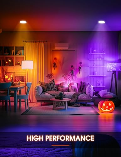Image of L LOHAS LED Orange and Purple Halloween Light Bulbs, 11Watt Light Bulbs E26 | LED BR30 Flood Light Bulbs Indoor 65W Equivalent, Halloween Colored Indoor Porch Light E26, Party Holiday Decor, 2 Pack