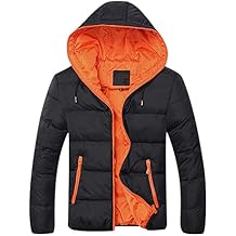 Firzero Mens Hooded Quilted Jacket, Winter Coats Color Contrast Thickened Jacket with Full Zip/Pockets, Fashion Casual Warm Autumn Outerwear Black 3X-Large