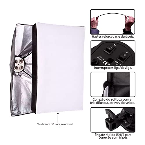 Kit Duplo Softbox Quadruplo Incluso Lâmpada LED 18W Bivolt e Tripé 2 Metros para estúdio fotográfico
