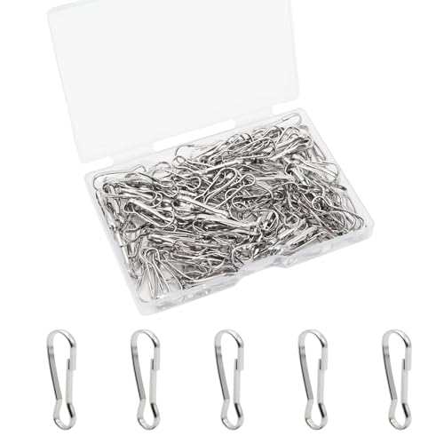 Pine & Linen 100 Pcs 25mm/1inch 304 Stainless Steel Spring Snap Hook Rust-Proof Lanyard Snap Clip Hooks Metal Spring Hooks Small Clips for Key Chain ID Name Card