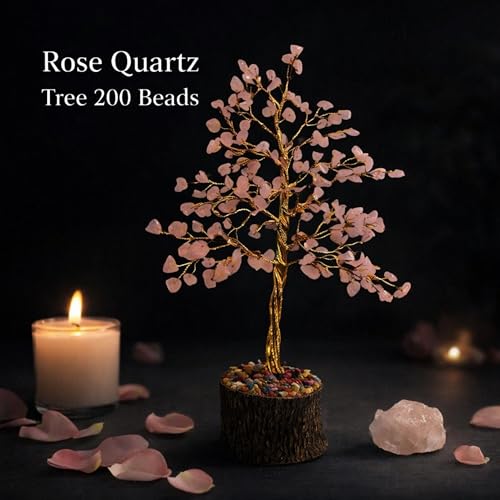 Image of REMEDYWALA Charged Energized Rose Quartz Crystal Tree for Reiki Healing Rose Quartz Stone Tree 200 Beads