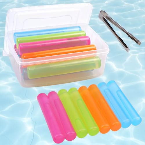 Reusable Ice Cube with Lid and Bin 8 Pack Plastic Ice Cubes for Drinks BPA Free Washable Freezable Ice Sticks for Water Bottles Whiskey Vodka Coffee Beer Wine