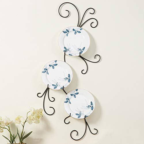 Mygift Wall Mounted Decorative Black Metal Vertical Plate Holder Display Stand, 3 Tier Rack For Large Collectible Plates #TOP1