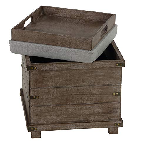 Cortesi Home Scusset Storage Chest Tray Ottoman in Fabric and Wood, Grey, 15.75"W x 15.75"L x 15.5"H by Cortesi Home - Image 4