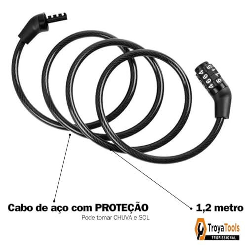 Cadeado Para Bicicleta com Senha Segredo Cabo de Aço Reforçado Especial 8mm Ultra Galvanizado a Fogo