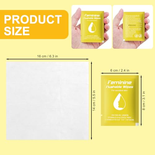 Image of twoworld 50 Feminine Wipes Flushable Travel Individually Wrapped | Travel Wipes for Women,Feminine Care Wet Wipes Travel Size Vaginal Wipes for Adult,Girl and Homeless(Lemon)
