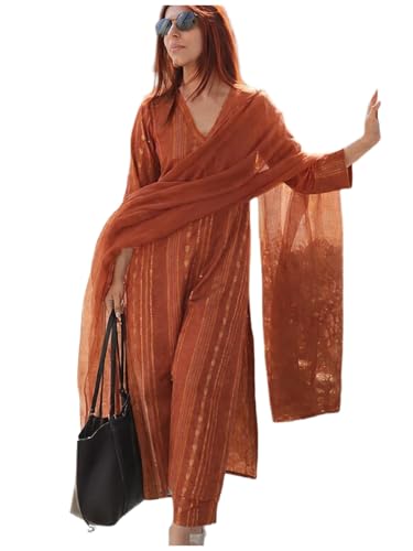 Image of ANNI Designer Women's Rayon Viscose Printed Straight Kurta with Pant and Dupatta Set | Elegant Ethnic Kurta Pant Dupatta Outfit for Women | Office Festive Casual Wear
