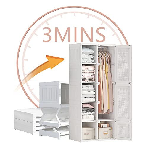 DOREROOM Free Installation Portable Wardrobe Closet, Depth Cube Storage Wardrobe, Bedroom Cube Storage Organizer with Doors (10 Cubes)