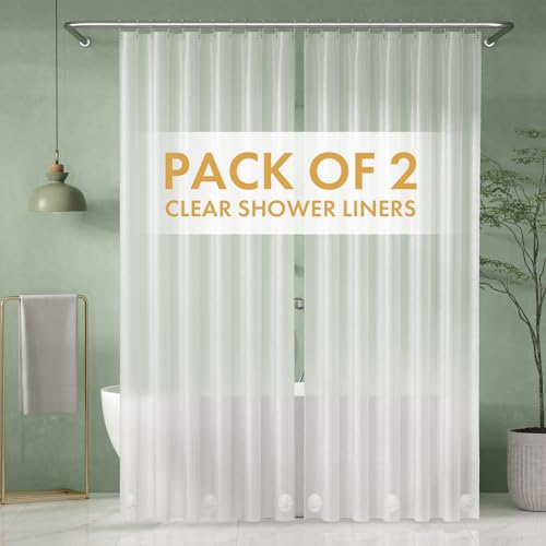 Image of AmazerBath Shower Curtain Liner 2 Pack, 72 x 84 Inches PEVA Plastic Shower Liner with 3 Weighted Stones and 12 Rustproof Metal Grommet, Lightweight Waterproof Shower Curtain - Frosted