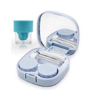 Contact Lens Case with Cleaner Washer, Travel Size Cute Colored Contact Lenses Applicator Removal Tool Kit with Mirror Solution Bottle for Daily Outdoor (Blue)