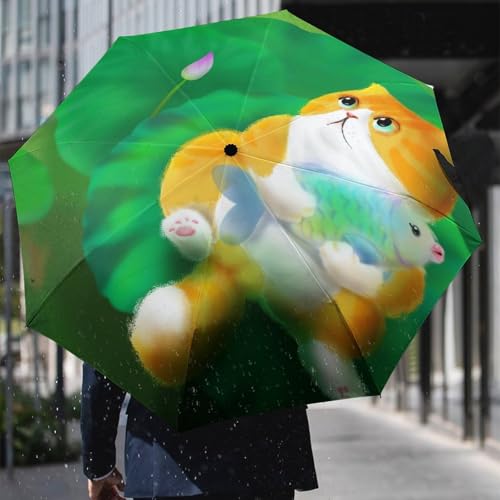 Parapluie automatique compact avec motif cerf et mât robuste