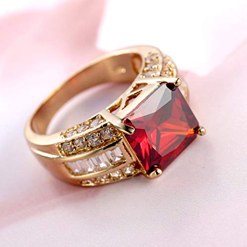 18K Yellow Gold Plated Silver Red Created Ruby Halo Ring For Women Fashion Cushion Cut Luxury Engagement Wedding CZ Ring Birthday Jewelry Gifts3