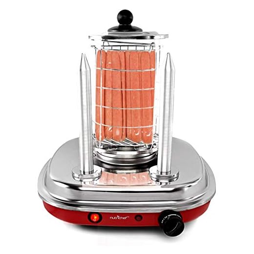 Professional Electric Hot Dog Steamer - Stainless Steel Steamer and Bun Warmer, Heating Temperature Control Via Thermostat Knob, Up to 8 Hot Dogs Capacity with Power On/Off Switch - NutriChef NCHDMK2