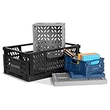CleverMade Collapsible Mini Crates, 6-Pack Space-Saving Storage Bins In 3 Sizes, Stackable Heavy Duty Multipurpose Blue Grey Black Baskets For Shelves Drawers Kitchen Cabinets Toys Pads Printer Paper