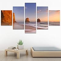 SIGNWIN 5 Panel Canvas Wall Art Modern Art Beach Dramatic Island Landscape Multicolor Photography for Home Decorations Ready to Hang - 60