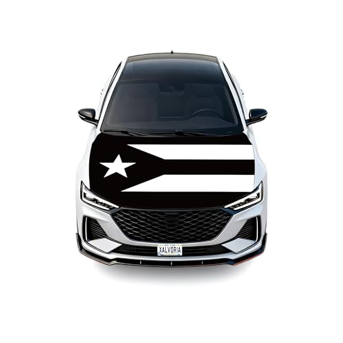 Xalvoria Puerto Rico Black & White Flag Car Hood Cover – 4' x 5.25', Durable Polyester Spandex, Stretchable, Vibrant Colors, Universal Fit, Patriotic Car Accessories for Cars, Trucks & SUVs