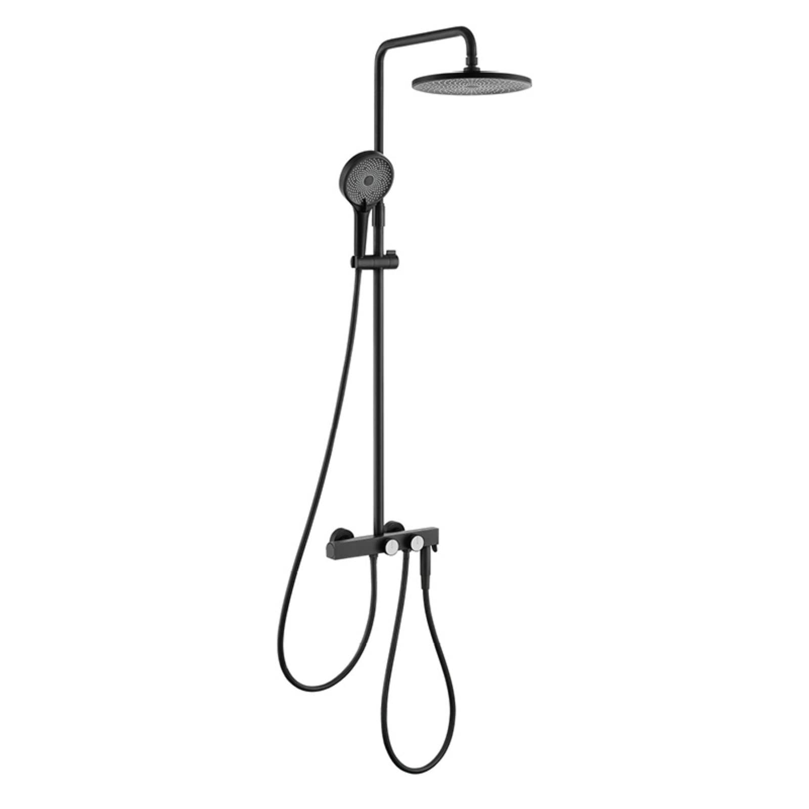 WOTZOV Shower System, Faucet Set Thermostatic Rain Combo Wall Mounted Tub And Trim Kit With 10 Inches Rainfall Head, Spout, Handheld Sprayer, Bidet Spray,Gun Gray，Nero
