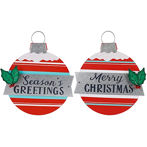 Adroiteet Set Of 2 Wall Decor Merry Christmas Signs, 9.6 Inch Christmas Hanging Sign Ornaments, Wooden Metal Decorative Sign For Front Door Wall, Christmas Home Decorations Xmas Holiday Party Decor #TOP1