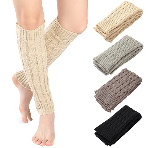 Image of SATINIOR Syhood 4 Pairs Cable Knit Leg Warmers Women Winter Knitted Crochet Knee Boot Stockings Cuffs Long Legging Socks