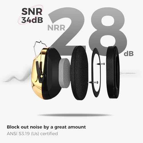 Image of ProCase Noise Reduction Ear Muffs, Sound Proof Ear Protection, NRR 28dB Noise Cancelling Headphones for Adults Kids Autism, Hearing Protection for Shooting Gun Range Mowing -Metalic Gold