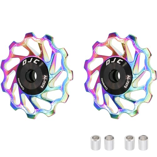 DJC Bike Ceramic Bearing Pulley Wheel 2pcs Guide Roller 11T 12T 13T 14T 15T 16T MTB Road Bike Rear Derailleur for Shimano for Sram Pulley oilslick (oilslick, 2pcs 11T)