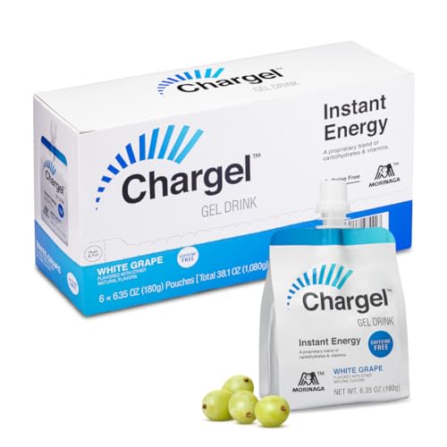 Chargel White Grape, Caffeine-Free Instant Energy Gel Running, Biking, Workout, Hiking Essentials for Women & Men, Gifts for Runners - Carbs Vitamins, Gluten Free - Pack of 6 Gels - 6.35oz Each