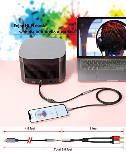 2-In-1 Audio Cable-Ios Port To 3.5Mm Plug Cable And Female 3.5Mm Aux-In To Rca Stereo Adapter Cord Compatible With Iphone/Ipod/Ipad To Headphone, Car, Speaker, Amplifier, Home Theater Etc.(5.9Ft) #TOP5