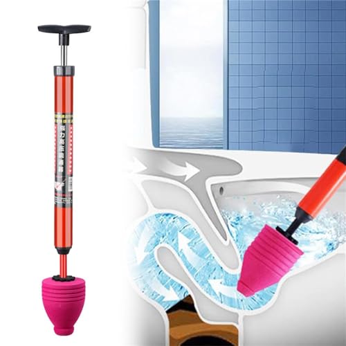 Generic - High Pressure Toilet Unblock One Shot Toilet Pipe Plunger,Upgraded Toilet Plunger Kit,High Pressure Air Drain Clog Remover, Stainless Steel Toilet Unclogger Toilet (Red-1pcs)