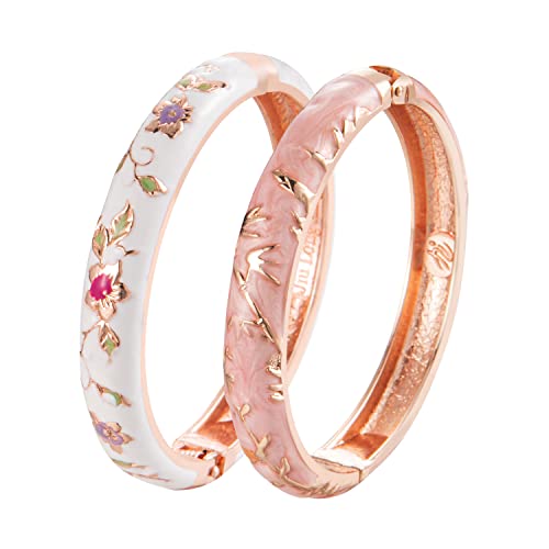 UJOY Cloisonne Bracelet Butterfly Gold Hinge Indian Cuff Bangle Enameled Jewelry Flower Bracelets for Women Gift Box 55A114