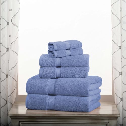Superior Egyptian Cotton Pile 6 Piece Towel Set, Includes 2 Bath, 2 Hand, 2 Face Towels/Washcloths, Ultra Soft Luxury Towels, Thick Plush Essentials, Guest Bath, Spa, Hotel Bathroom, Denim Blue