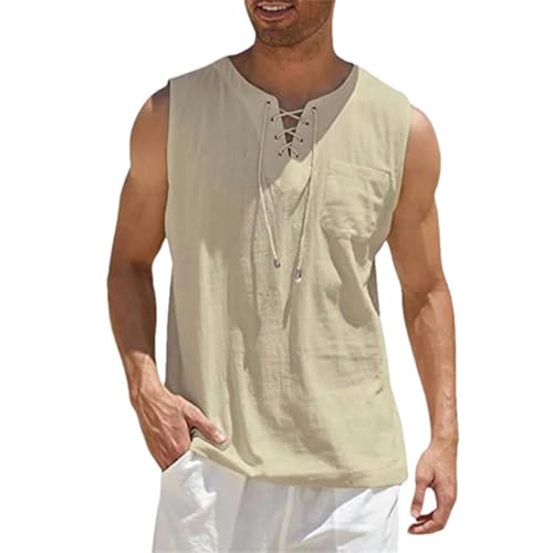 Débardeur en lin homme t-shirt été sans manches coton ample chemise décontractée