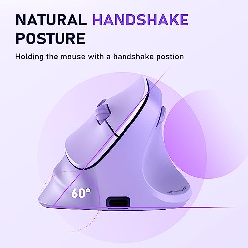 Image of MEETION Ergonomic Wireless Mouse, Bluetooth Vertical Mouse with RGB, Purple | Bluetooth 5.2 /3.0 and USB-A, Comfortable vertical design, 4 adjustable DPI levels for Mac, Windows, Android, PC and tablets