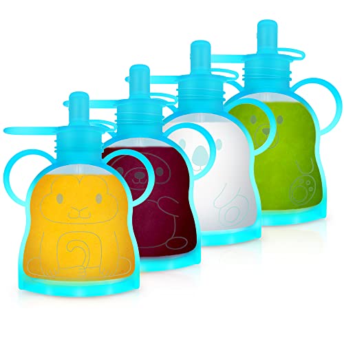 Image of Morlike Refillable Silicone Baby Food Pouches, Reusable Squeeze Storage containers Bags with Straws for Toddlers Kids, BPA Free & Freezable, 4.5oz (Blue, 4 Pack)