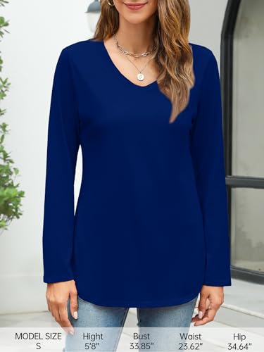 Image of Elesomo Womens T Shirts V Neck Summer Short /Long Sleeve Cotton Tops Tees