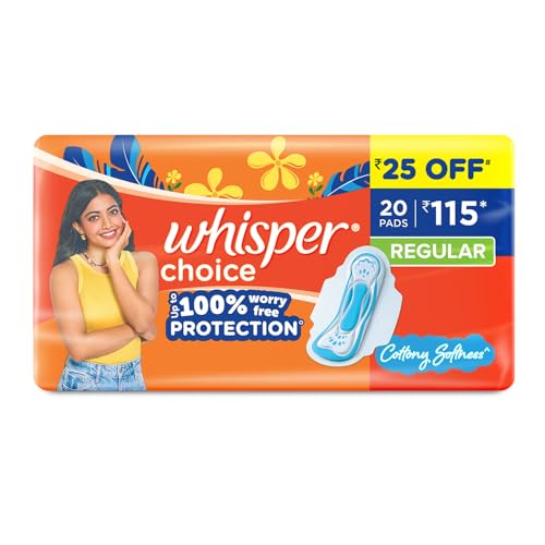 Whisper Choice Sanitary Regular Pads For Women, Regular, Pack of 20