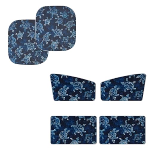 Image of Turtle Print 6 Pack Car Windshield Sun Shade Foldable Car Window Shades for Side Window UV Rays and Keeps Vehicle Cool Easy to Install for Most Sedan
