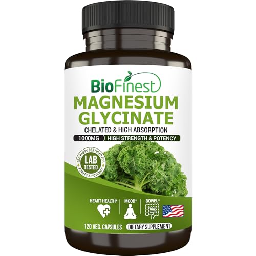 BioFinest Magnesium Glycinate 1000mg 200mg Elemental Magnesium Capsule 120 Count High Absorption Sleep Support
