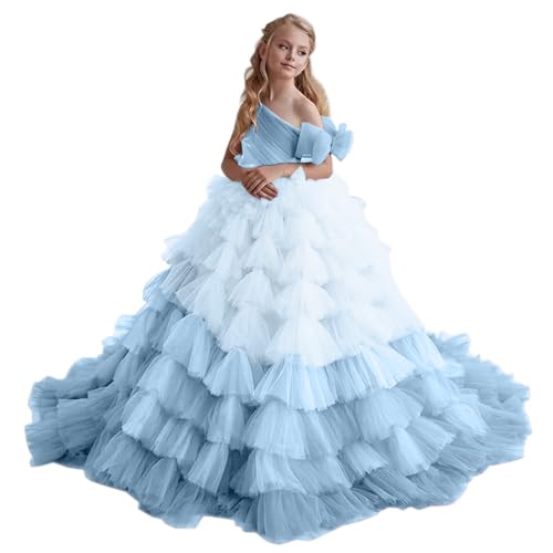 One Shoulder Flower Girl Dress Mesh High Waist Prom Dresses Sleeveless Bow Floor Length Pageant Formal Occasions