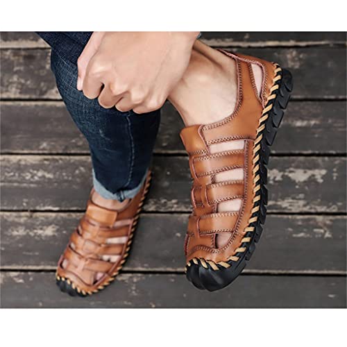 Shoes Men Genuine Leather Men's Sandals Beach Flat Leisure Sandals Outdoor Casual Shoe(48)4