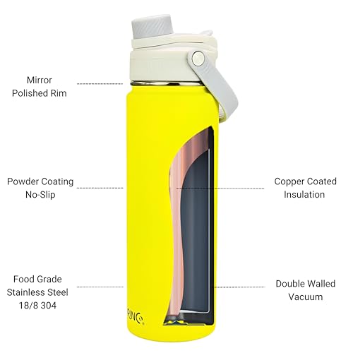 Image of Drinco Stainless Steel Water Bottle Spout Lid Vacuum Insulated Double Wall Water Bottle Wide Mouth Leak Proof Keep Cold Sport Camping Hiking (22oz Lemon)