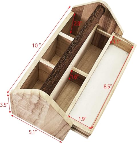 Image of Ikee Design Personalized Custom Engraved Wooden Craft Toolbox Caddy with 5 Compartments | Customize Small Wooden 5-Compartment Craft Tool Box