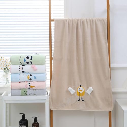 Image of DIVYAM Microfiber Cotton Kids Bath Towels Ultra Soft & Quick Dry Towels for Kids, Toddlers & Newborns Baby 425 GSM Lightweight & Absorbent with Cute Design - Peach White - Set of 1
