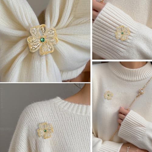 Image of Gold Brooches for Women Ladies Yellow Broach Flower Bow Rhinestone Lapel Pins Blazer Dress Denim Jacket Accessories
