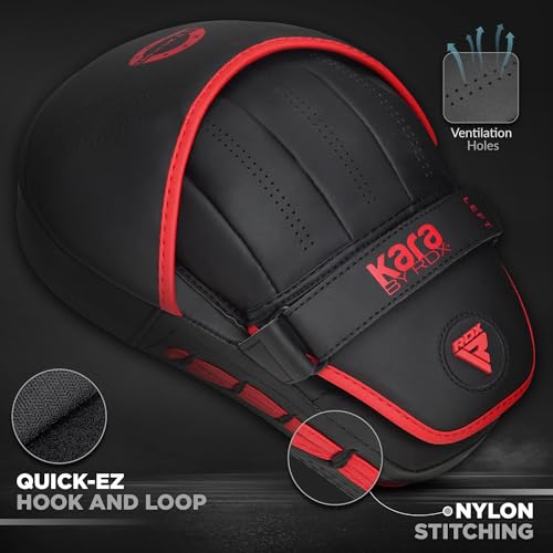 Image of RDX Boxing Pads Curved Focus Mitts, Maya Hide Leather Kara Hook and jab Training Pads, Adjustable Strap Ventilated, MMA Muay Thai Kickboxing Coaching Martial Arts Punching Hand Target Strike Shield