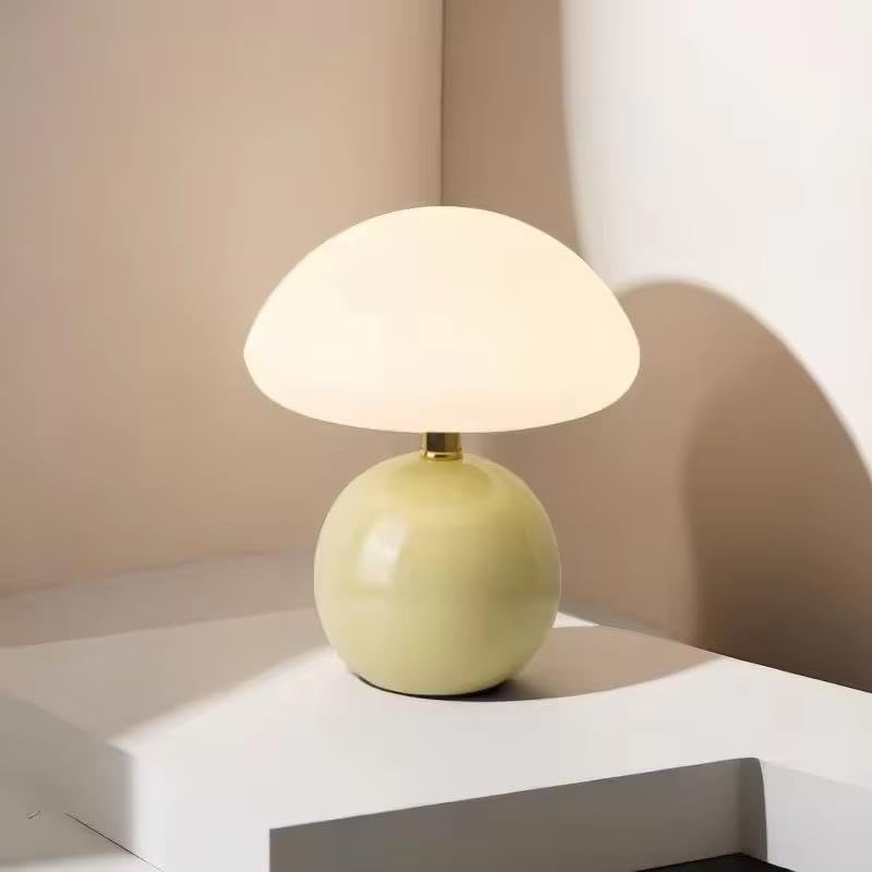 Image of Decorative Green Mushroom Desk Lamp|Minimalist Table Lamp- USB Rechargeable, 3 Colour LED, Dimmer Option for Bedroom, Study & Home Decor
