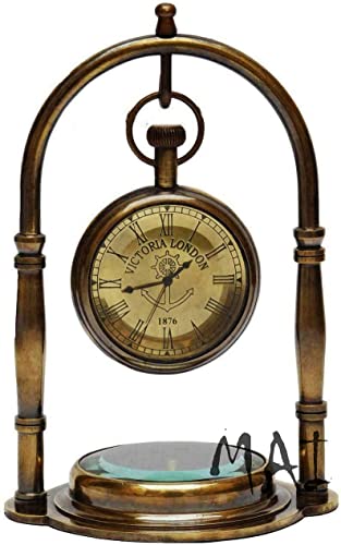Nautical Maritime Compass Base Table Clock Antique Brass Hanging Desk Clock Victoria London Pocket Watch #TOP2